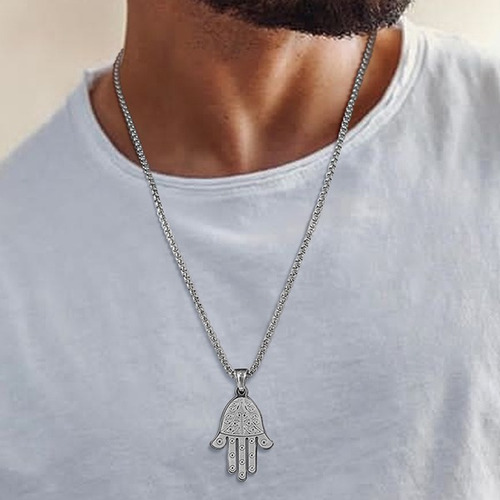 Colar Masculino Com Pingente Mão De Hamsa
