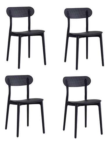 Silla Comedor Terraza Bar Cocina Aprilia Set X4 Plos Negro