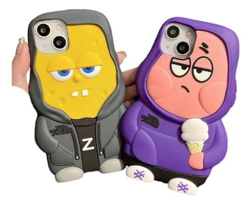 Funda Para iPhone Con Caricatura Esponja + Cristal Templado