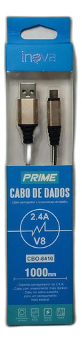 2 Cabos De Dados Inova V8 2.4a 1m Cbo-8410 Prático E Durável Cor Dourado