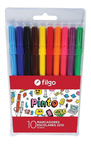 Marcador Filgo Pinto X 10 Colores Lavables Escolar