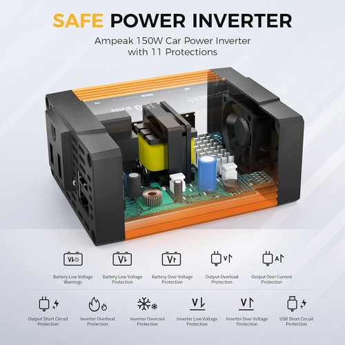 Inversor De Corriente Automóvil De 150w 4.8a Puertos U...