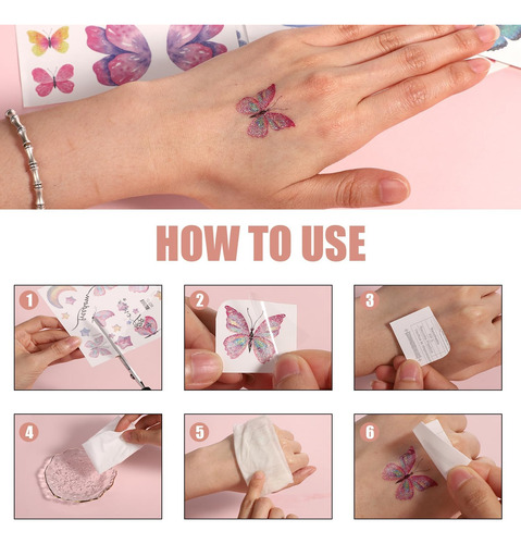14 Hojas De Tatuajes Temporales De Mariposas Con Purpurina,