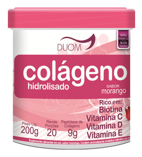 Colágeno Hidrolisado Peptídeos Vitaminas Sabor Morango Duom