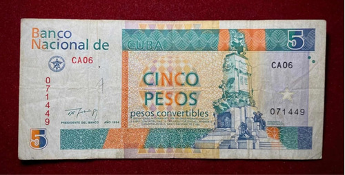 Billete 5 Pesos Convertibles Cuba 1994 Pick Fx 39