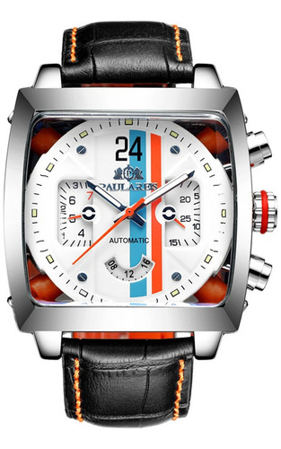 Relógio mecânico cronógrafo Paulareis Tg02 para homens, cor de fundo: prata/branco