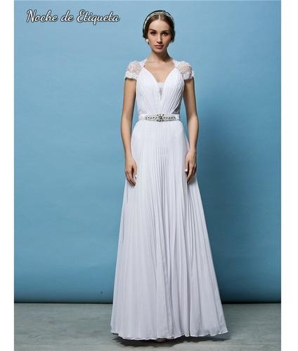 Imagen 1 de 4 de Vestido De Novia Corte Recto Manga Corta Organza/encaje