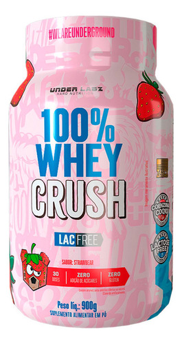 Suplemento 100% Whey Protein Crush  Zero Lactose 900g - Under Labz  STRAWBEAR