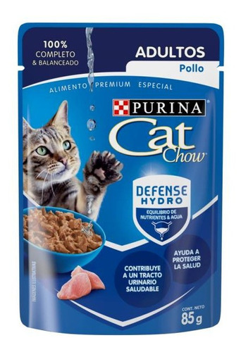 Alimento Cat Chow Defense Hydro Para Gato Adulto Sabor Pollo En Sobre De 85g