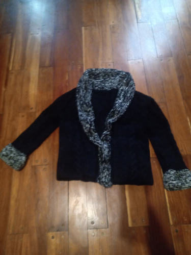 Saco Lana Negro Con Gris Talle M Lana Sin Botones Sweater 