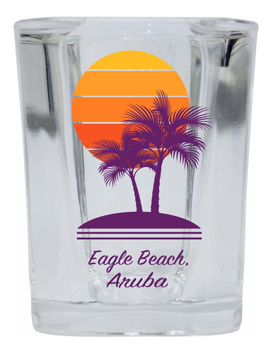 Playa Aruba Recuerdo 2 Oz Vaso Chupito Cuadrado Diseño Palma