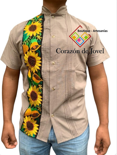 Guayaberas De Manta/manga Corta Bordadas De Girasoles