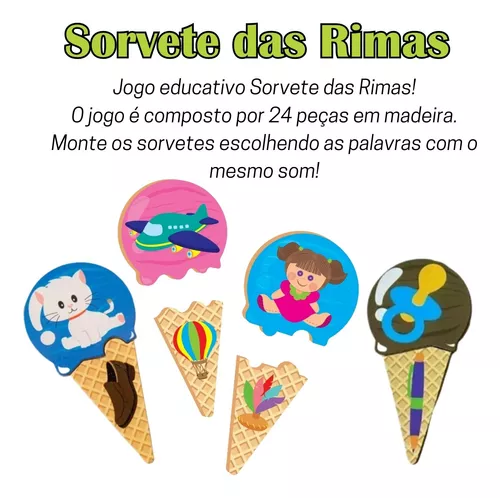 Jogo Educativo Madeira Infantil Sorvete Das Rimas - Envio Imediato