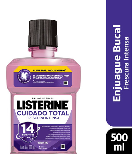 Listerine Enjuague Bucal Cuidado Total Menta Fresca X 500 Ml