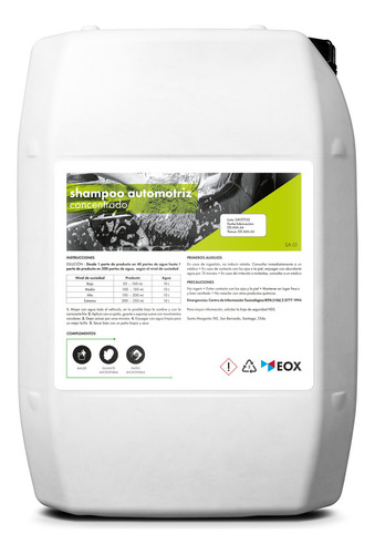 Shampoo Automotriz Concentrado Eox 22 Litros