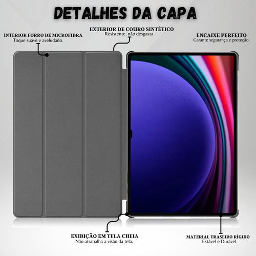 Case Auto Sleep Para Samsung Galaxy Tab S9+ 12.4 Polegadas