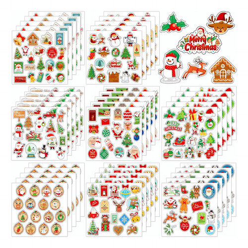 Calcomanías De Navidad, 40 Hojas, Calcomanías Adhesiv...