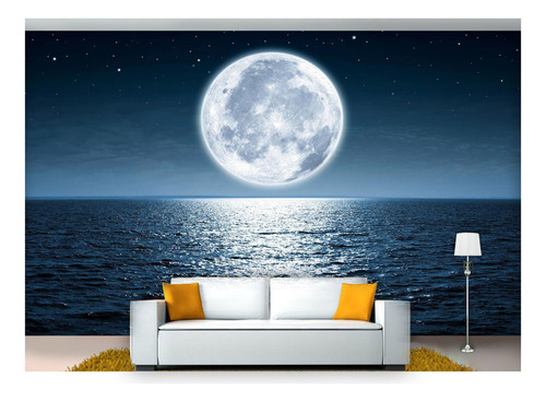 Papel De Parede Praia Mar Lua Cheia Céu 3d Npr204