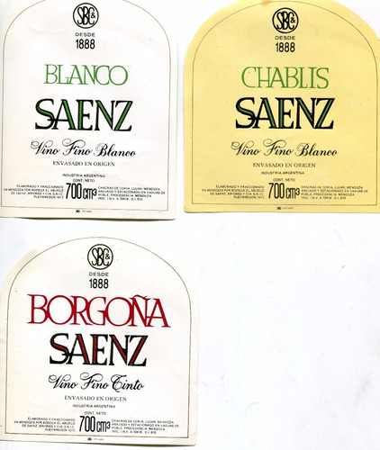 Antiguas Etiquetas Vino Saenz Lote