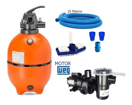 Imagem 1 de 7 de Filtro F450p Com Moto Bomba Nbfc-2 Nautilus Para Piscinas Até 52 Mil Litros De Água Com Kit Limpeza E 10 Mts Mangueira