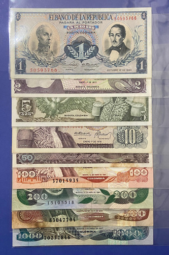 9 Billetes Pesos Oro Colombianos Antiguos