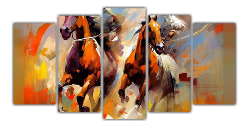 250x125cm Cuadro Expresionista De Dos Caballos Corriendo