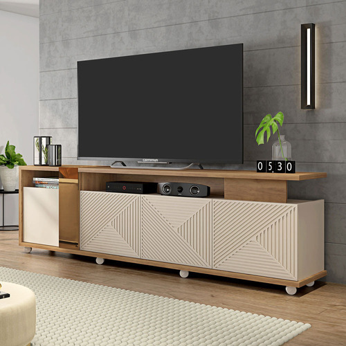 Rack Caemmun Columbus 4 Portas P/ Tv 75 Buriti/off White Cor BURITI/OFFWHITE