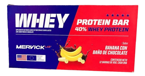 Suplemento en barra MervickLab  Whey Protein Bar carbohidratos sabor banana en caja de 780g 12 un