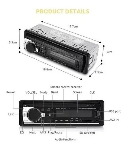 Reproductor Mp3 1 Din Con Bluetooth Y Auxiliar Para Auto