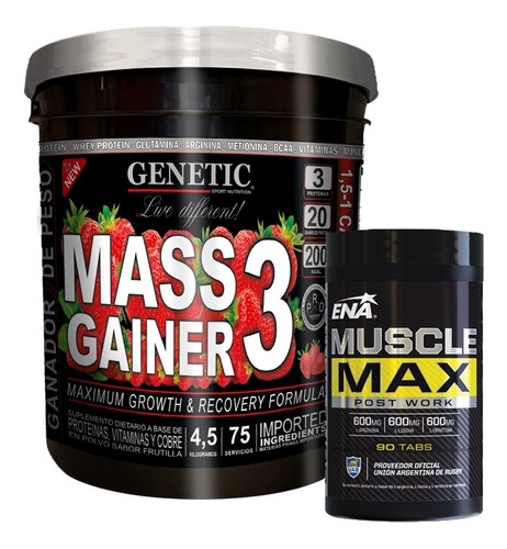 Crecimiento Muscular Gainer 4,5 Kg Aminos Muscle Max Genetic