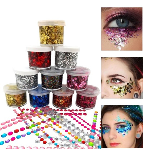 10 Geles Con Glitter Para Maquillaje Artistico Makeup Strass