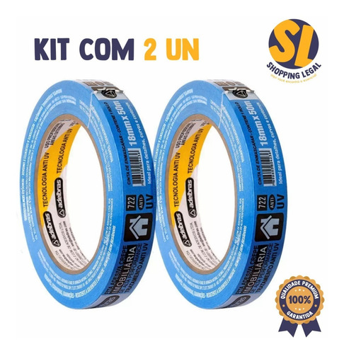 Imagem 2 de 5 de Fita Crepe Azul 722 18mmx50m Adelbras - Kit Com 2 Unid.