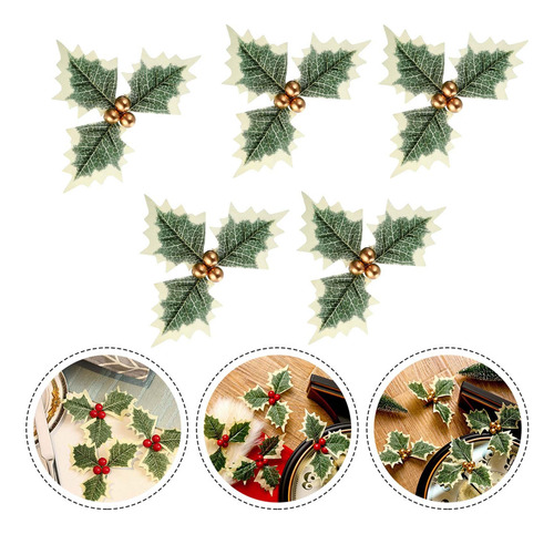 3 X 5 Uds. De Hojas De Bayas Artificiales De Navidad Para