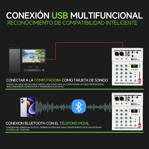 Mezclador Audio Rs Xa2 Audio 2 Canales Mixer Usb Bluetooth