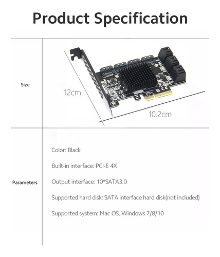 Imagen 7 de 10 de Tarjeta Adaptadora Pci-e 4x A 10 Sata3.0 Ordenador De Sobrem