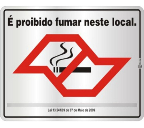Placa De Sinalização Alumínio 20x25cm Proibido Fumar Lei Sp