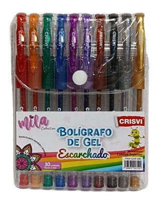 Bolígrafo De Gel Crisvi 10 Colores Escarchado