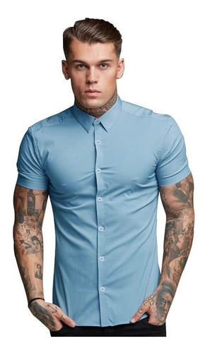 Camisa Hombre Slim Fit Strech Manga Corta Lisa Vanquish Gyk