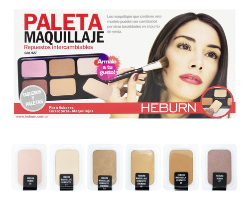 Set Heburn 927 Maquillaje Profesional 4 Compactos 2 Rubores