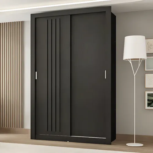 Guarda Roupa Solteiro 2 Portas Darvi 2 Gavetas Carraro Ripado Preto Touch