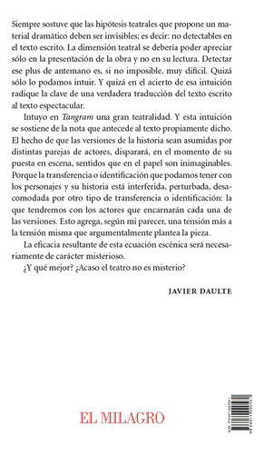 Tangram: Nueve versiones de una misma historia, de Wirth, Hugo Abraham. Teatro Emergente Editorial Ediciones El Milagro, tapa blanda en español, 2013