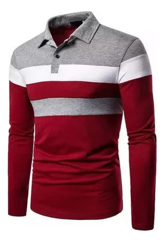 Polo De Rayas Para Hombre Con Cuello De Manga Larga De