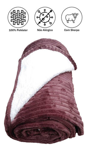 Cobertor Casal Sherpa Microfibra Canelado Coberdron Jolitex Cor Vinho Desenho Do Tecido Liso Canelado