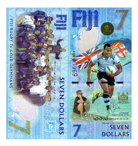 Billete De Fiji $7 Dlls. Medalla De Oro De Rugby En Rio 2016