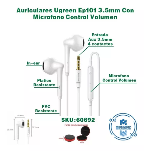 Auriculares In-ear Jack 3.5mm Con Microfono Control Volumen