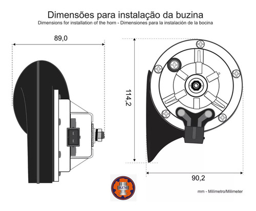 Buzina Caracol Dupla C/ Plug Conector Nova S10 Spin Onix B74