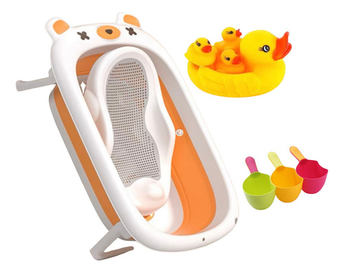 Tina Bebe Bañera Plegable+soporte +juguetes De Ducha Patitos