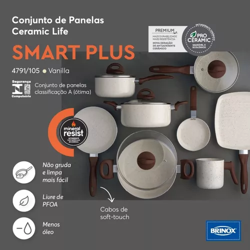 Jogo De Panelas Cerâmica 8 Pçs Smart Plus ceramico - Brinox