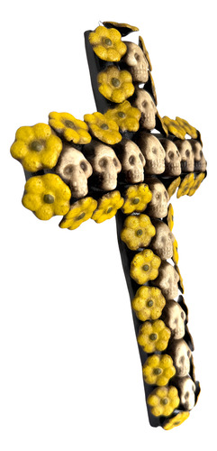 Cruz De Calaveras Artesanal De Barro Para Decoración