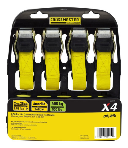 Set X 4 Cincha Amarre Con Crique 2m X 25mm 408kg Amarillo